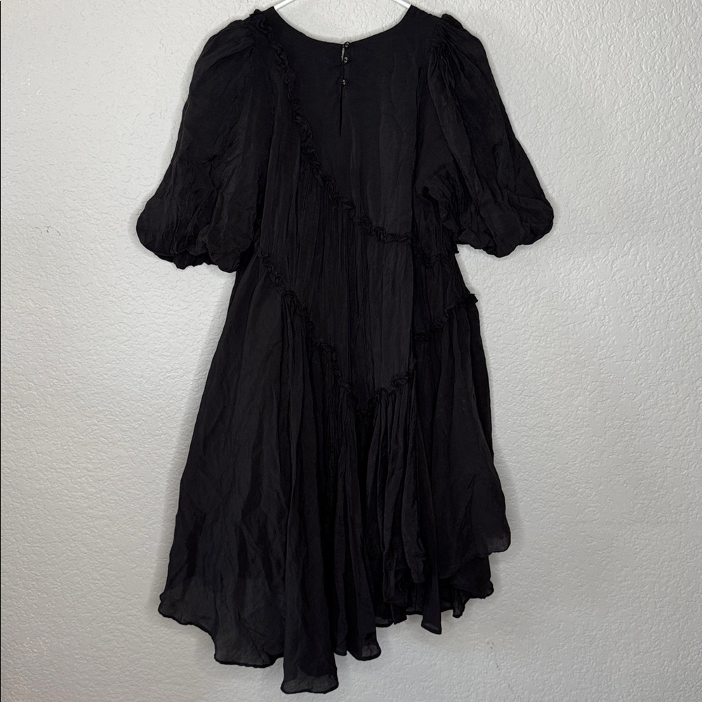 Sofie the Label Izzy Asymmetrical Mini Dress Black Small Puff Sleeve - Picture 4 of 8